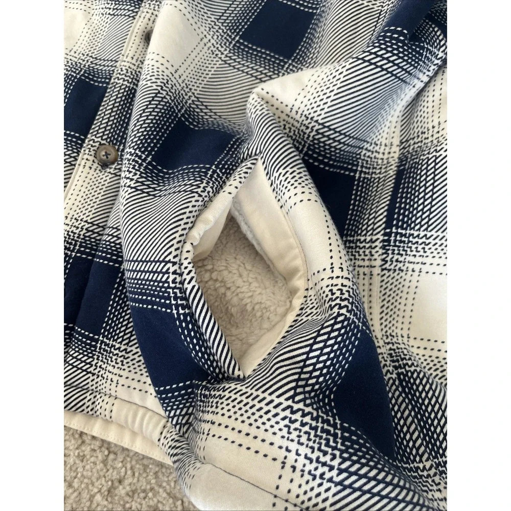 Polo Ralph Lauren Sherpa Lined Flannel Overshirt Jacket Mens 2XL Plaid Navy